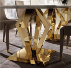 Luxury Gold Finish Marble Dining Table And Chairs Table Top Dining Room Home Furniture