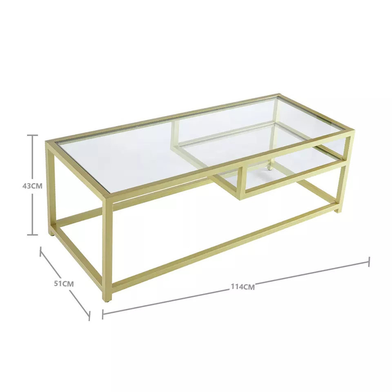 Retro Tempered Glass Table Metal Legs Home Furniture Rectangle Shape