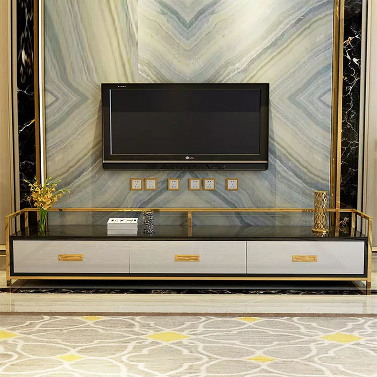 Modern Luxury Metal Frame TV Cabinet Multifunctional White Television Stan